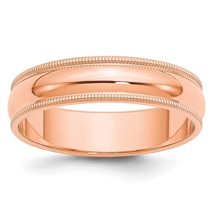 14k Rose Gold 5mm Milgrain Half-Round Wedding Band Size 7
