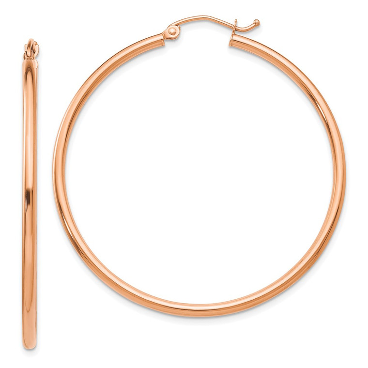 14k Rose Gold Polished 2mm Lightweight Tube Hoop Earrings - TE-B4DE1C7B-8551