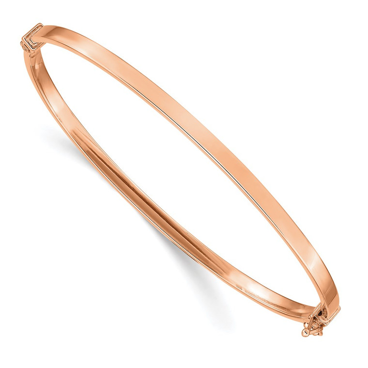 14k Rose Gold Polished 3.00mm Hinged Oval Bangle Bracelet