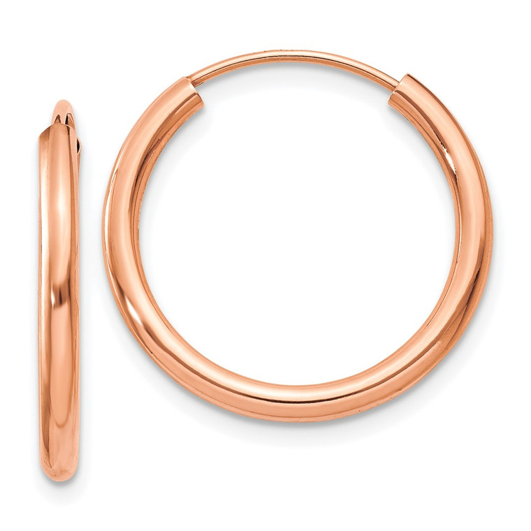 14k Rose Gold Polished Round Endless 2mm Hoop Earrings - XY-61C4FCBA-3268