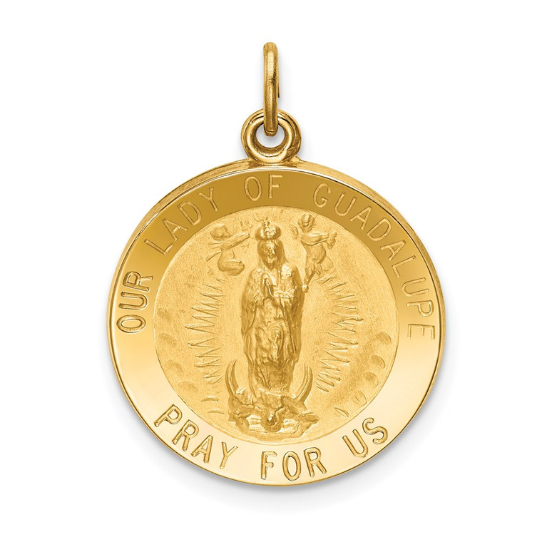 14k Solid Polished/Satin Round Our Lady of Guadalupe Medal