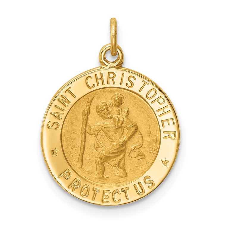 14k Solid Polished/Satin Small Round St. Christopher Medal - XR-4D476D81-9254