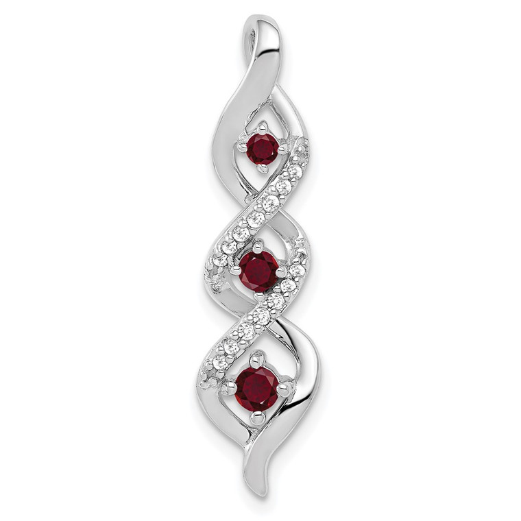 10k White Gold 1/15 carat Lab Grown Diamond VS/SI+ G+ and Lab Created Ruby Twist Chain Slide Pendant