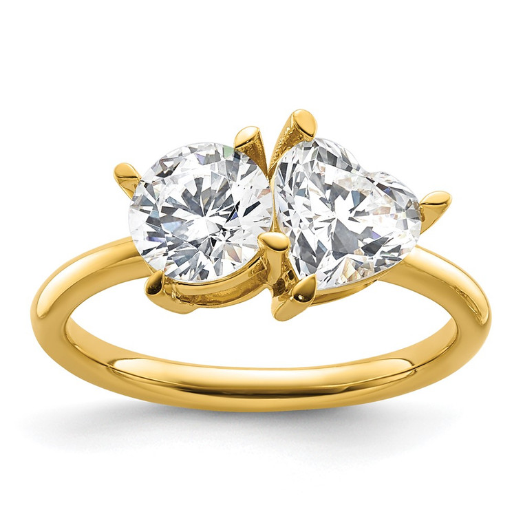 14k Two Stone 1 carat Round and 1 1/8 carat Heart Ring Mounting