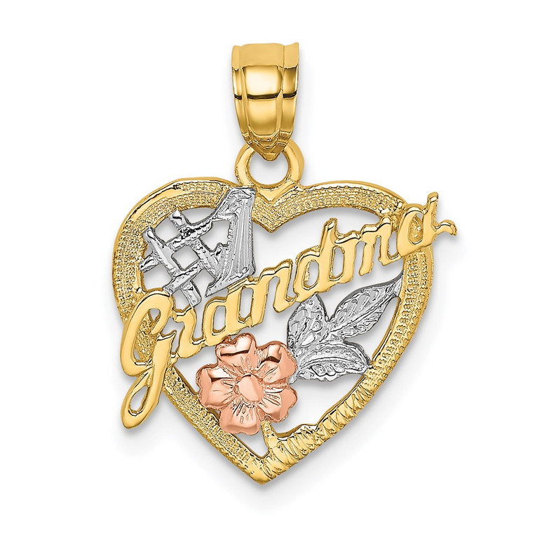 14k Two-tone  White Rhodium #1 GRANDMA In Heart Charm