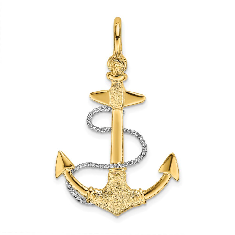 14K Two-tone 3-D Small Anchor w/Rope and Shackle Bail Charm