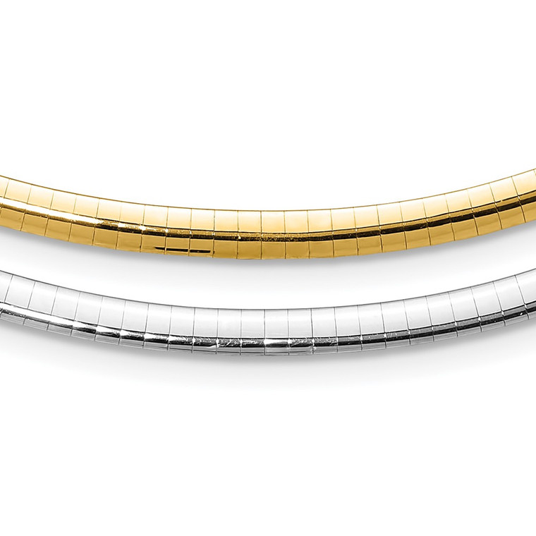 14k Two-tone 4mm Lightweight Reversible 18 inch Omega Necklace Plus 2 inch Heart Chain Extender