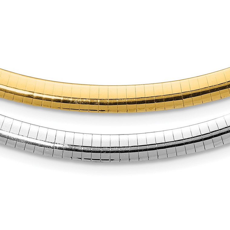 14k Two-tone 6mm Lightweight Reversible 18 inch Omega Necklace Plus 2 inch Heart Chain Extender