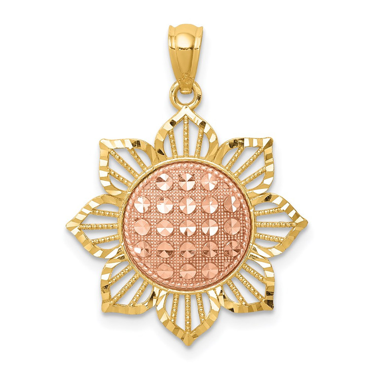 14K Two-Tone D/C Sunflower Pendant