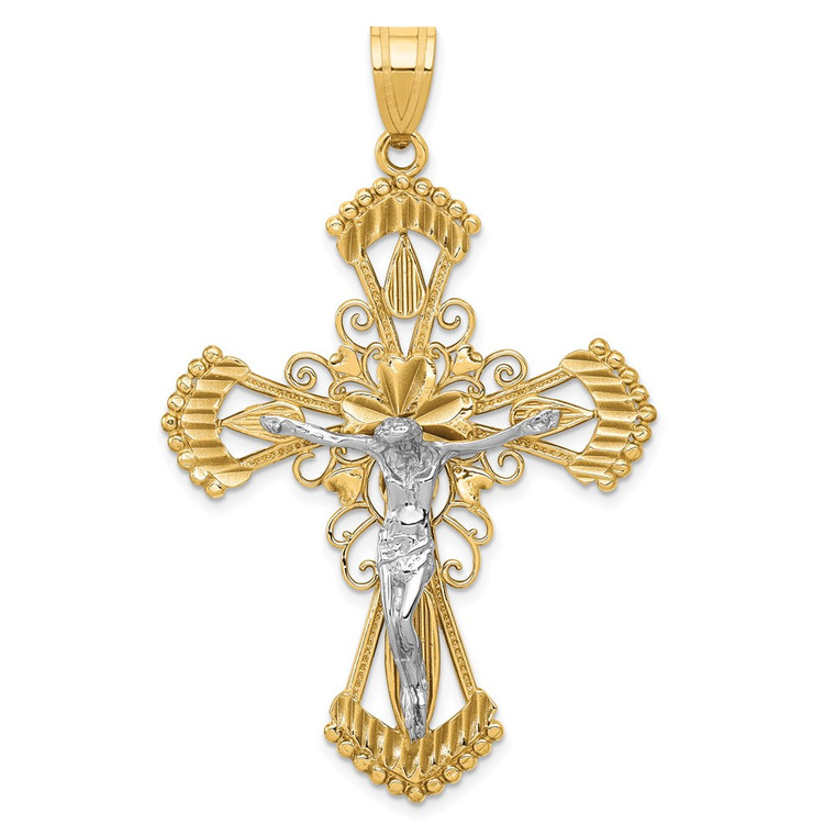 14k Two-tone Diamond-cut Crucifix Pendant - C2-1DE958E7-9610