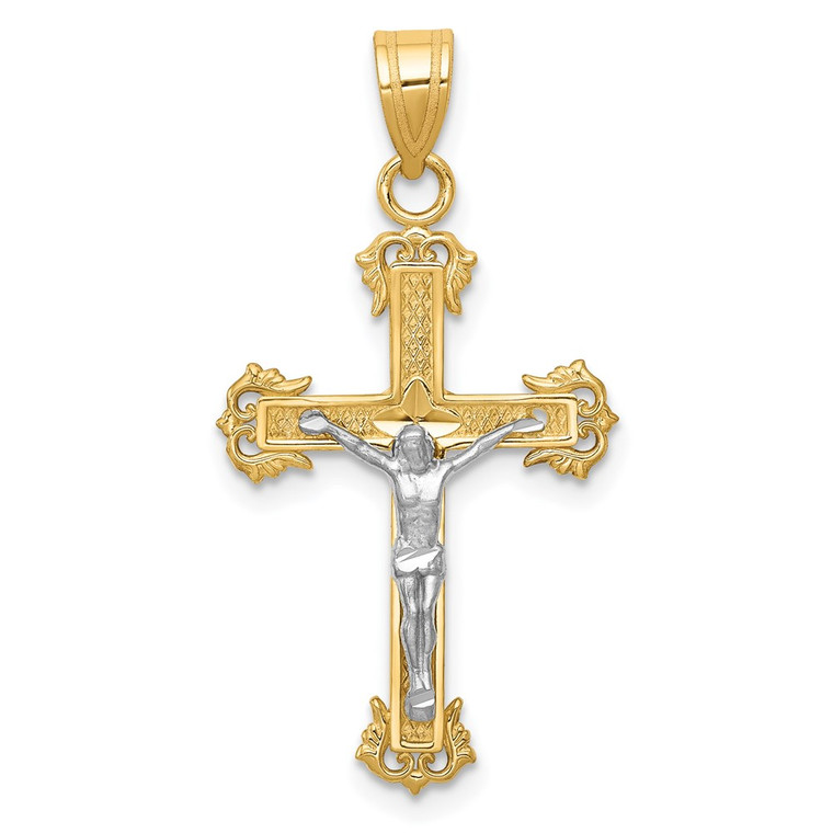 14K Two-tone Diamond-cut Crucifix Pendant - D3-E2732F03-3988