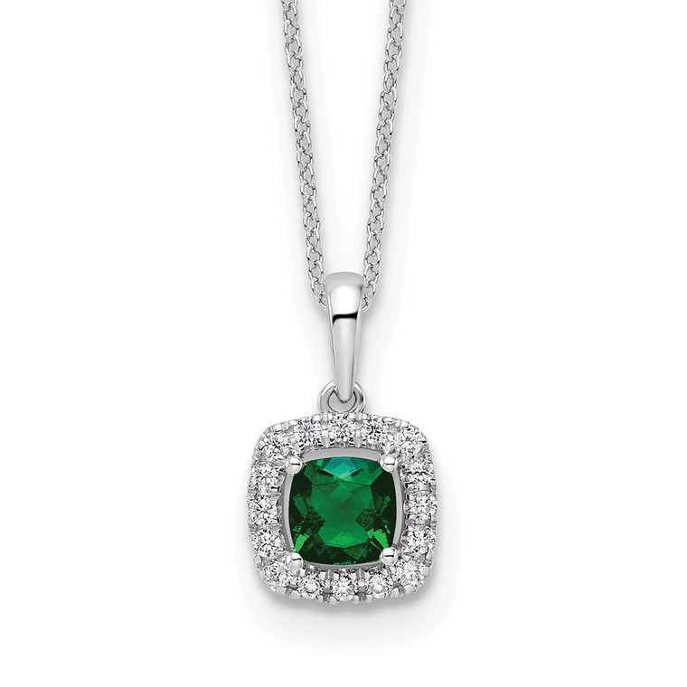 10k White Gold 1/4 carat Lab Grown Diamond VS/SI+ G+ and Created Emerald Complete 18 inch Pendant Necklace
