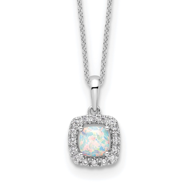 10k White Gold 1/4 carat Lab Grown Diamond VS/SI+ G+ and Created Opal Complete 18 inch Pendant Necklace