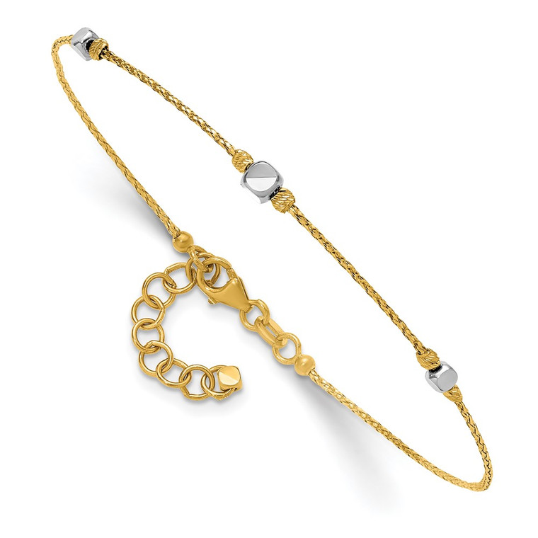 14K Two-Tone Polished Diamond-cut Round and Square Beaded 7 inch Bracelet with 1 inch Extension - DB-ED3A4DCD-7120