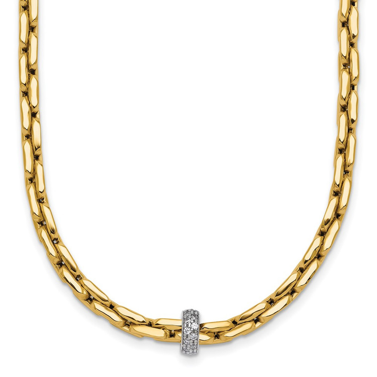 14k Two-tone Polished Fancy Link with CZ Bead 17 inch Necklace