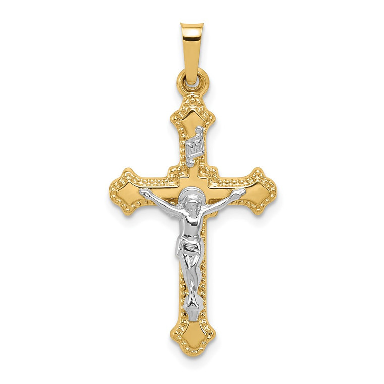 14k Two-tone Polished INRI Crucifix Pendant - XR-FD6B52C7-5392
