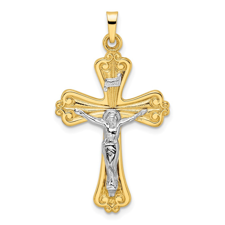14k Two-tone Polished Solid INRI Curcifix Cross Pendant - XR-A8BB3F7A-7534