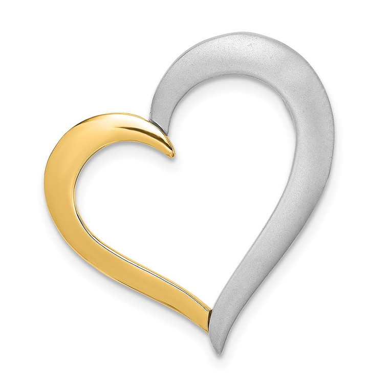 14k Two-tone Textured & Polished Heart Chain Slide Charm
