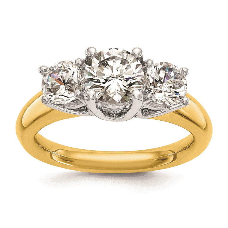 14k Two-tone Three Stone 3/4 carat Center Round and 3/8 carat Side Stone Engagement Ring Mounting