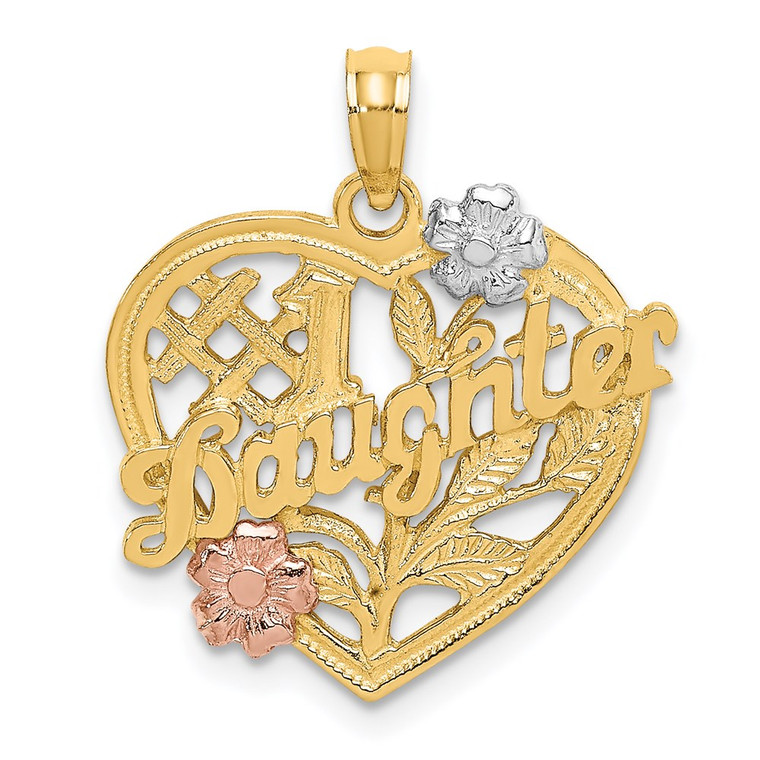 14k Two-tone w/White Rhodium #1 DAUGHTER Heart Charm