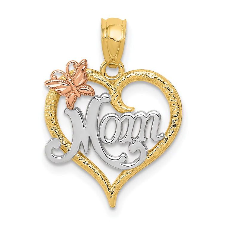 14k Two-tone w/White Rhodium MOM Heart Pendant - K2-CF525CAB-7094