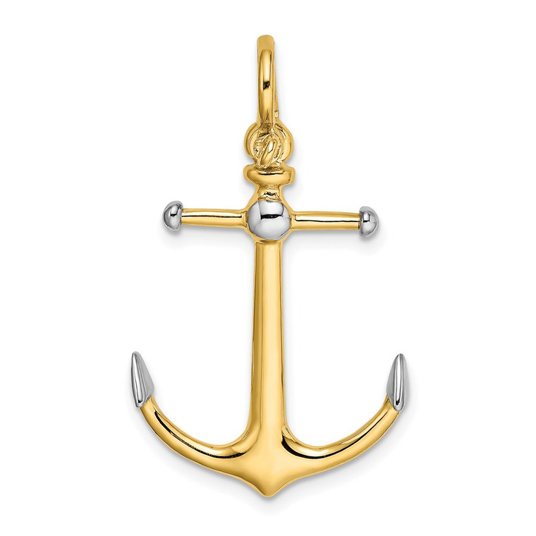 14K w/Rhodium 3-D Anchor w/Long T Bar and Shackle Bail Charm
