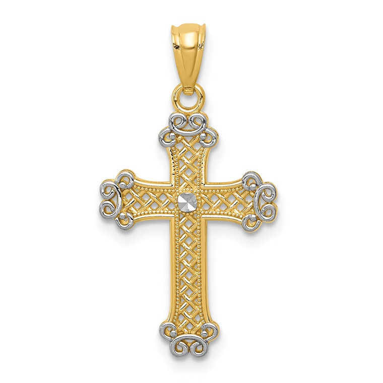 14k w/Rhodium Diamond-cut Filigree Cross Pendant - K6-D656FA38-6210