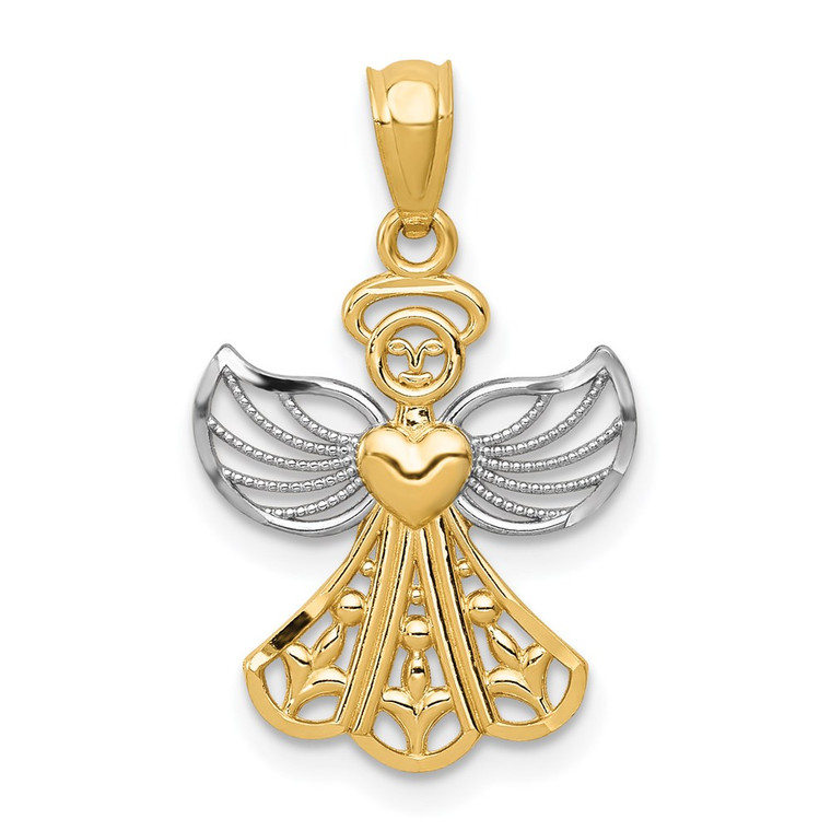 14K w/Rhodium Filigree Angel Pendant - XR-D691F378-5606