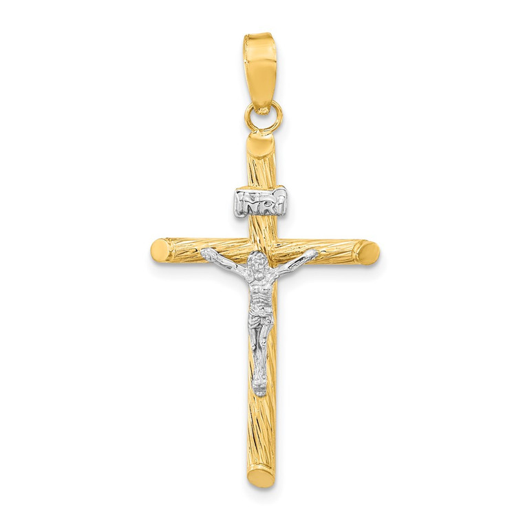 14K w/White Rhod Polished & Textured INRI Crucifix Cross Pendant - K9-D646EAFC-7545