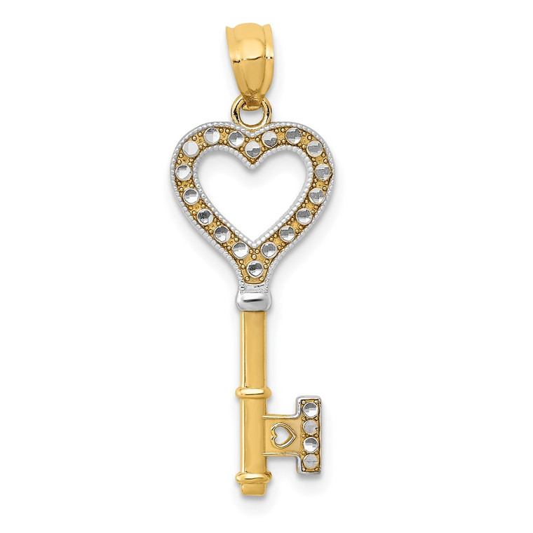 14K w/White Rhodium Polished Heart Key Charm - YC-9885A1B6-1338