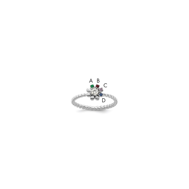 14k WG 4 Birthstone Flower w/ Diamond Mother's Ring Semi-mount