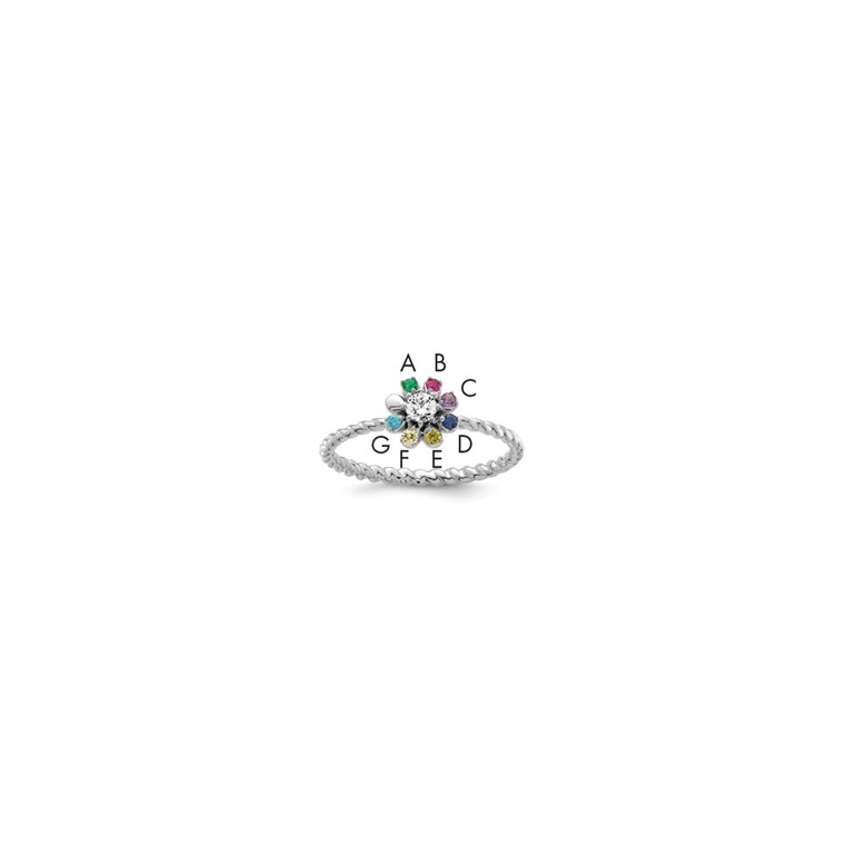 14k WG 7 Birthstone Flower w/ Diamond Mother's Ring Semi-mount