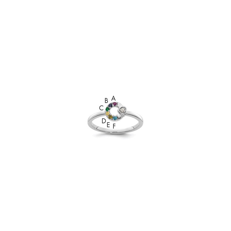 14k WG Dia. Heart w/ 6 Birthstone Mother's Circle Ring Semi-mount