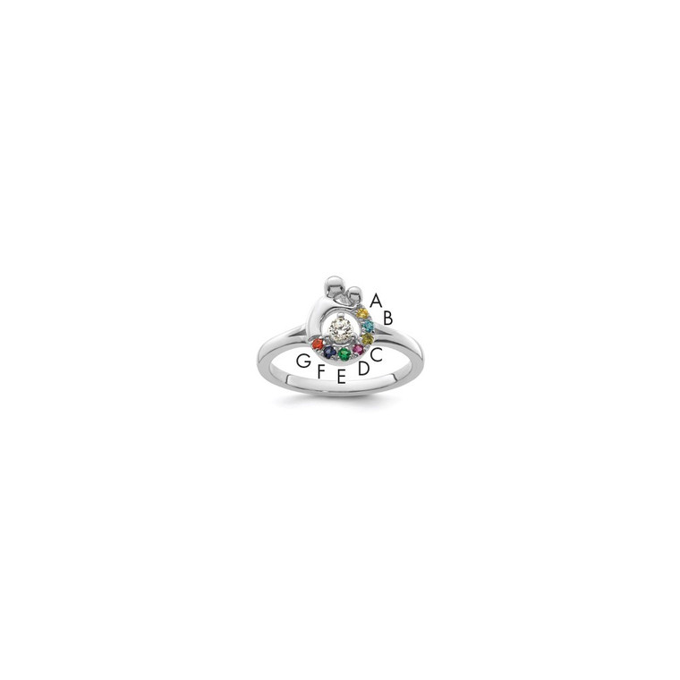 14k WG Diamond with 7 Birthstone Mother/Child Ring Semi-mount