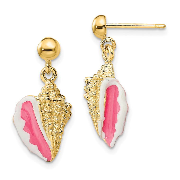 14K White and Pink Enamel Conch Shell Dangle Earrings - TE-B9466BDB-8745