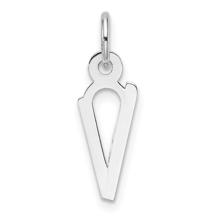14K White Gold  Slanted Block Letter V Initial Charm
