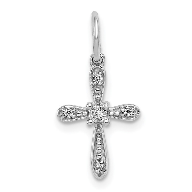14k White Gold .03ct. Diamond Cross Charm