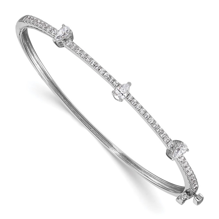 14k White Gold 1 1/4 carat Lab Grown Diamond VS/SI+ G+ Round and Pear Hinged Bangle Bracelet