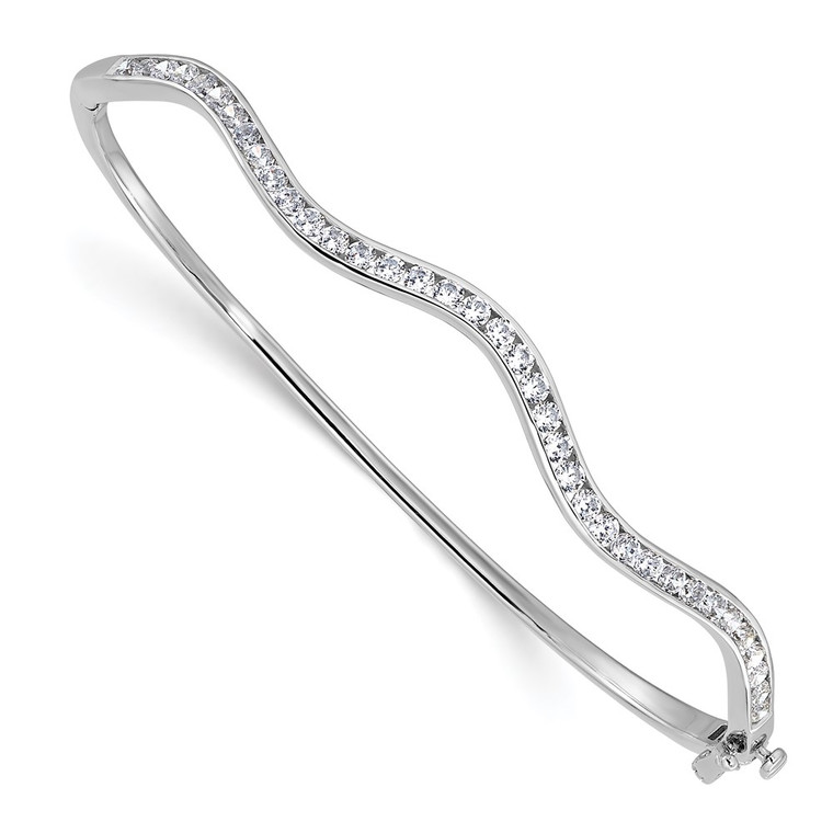 14k White Gold 1 1/4 carat Lab Grown Diamond VS/SI+ G+ Wavy Bangle Bracelet