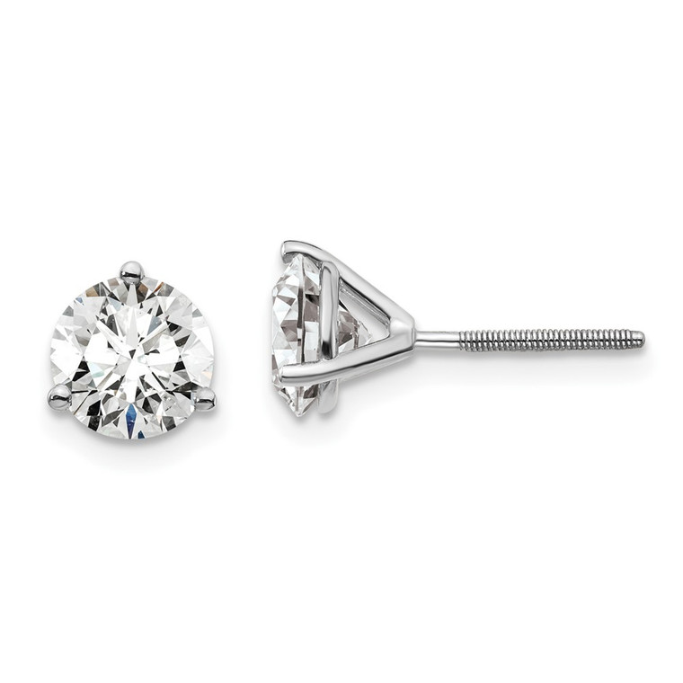 14k White Gold 1 3/4 ctw Lab Grown Diamond VS/SI+ G+ Round 3 Prong Heavy Wt. Screwback Stud Earrings