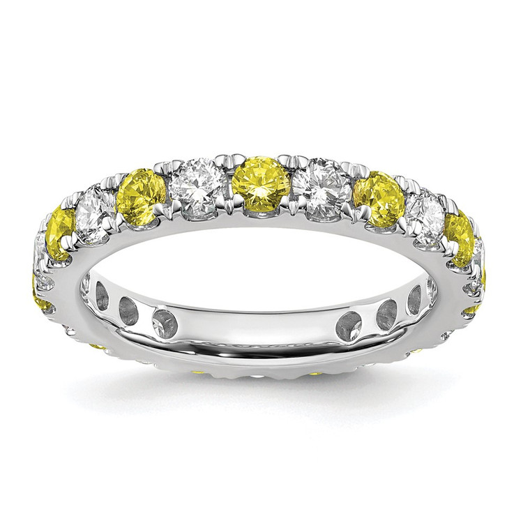 14k White Gold 1 carat Lab Grown Diamond VS/SI+ G+ and Lab Created Yellow Sapphire Size 4.5 Eternity Band