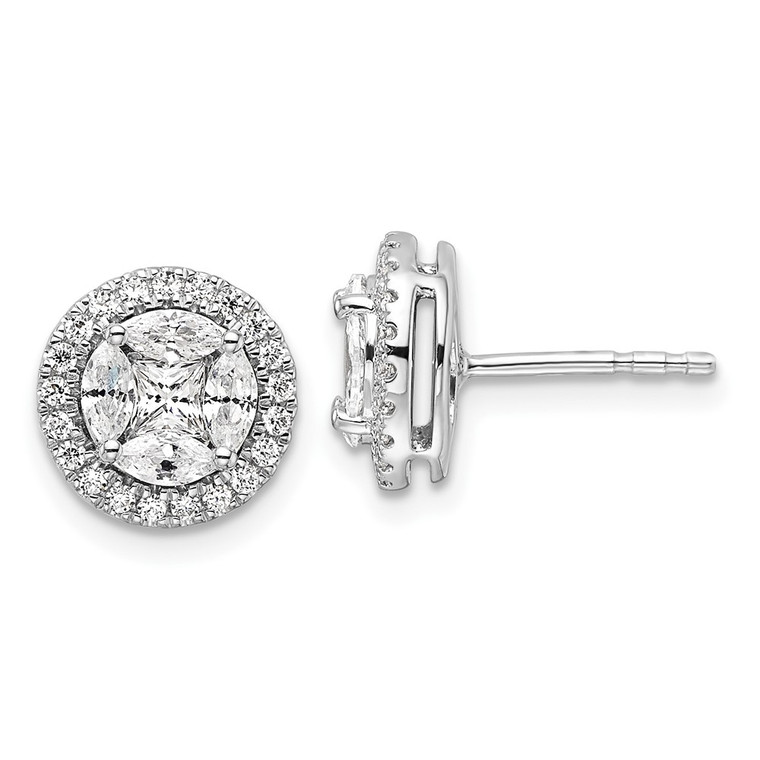 14k White Gold 1 carat Lab Grown Diamond VS/SI+ G+ Complete Round and Marquise Halo Post Earrings - EM-8D000EC1-7716