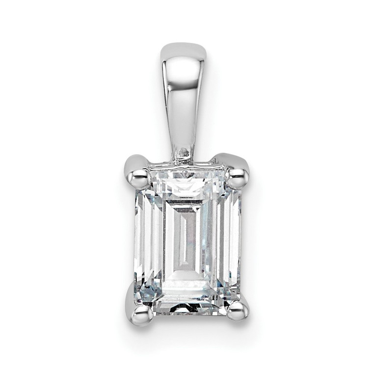 14k White Gold 1 carat Lab Grown Diamond VS/SI+ G+ Emerald Complete Four Prong Pendant