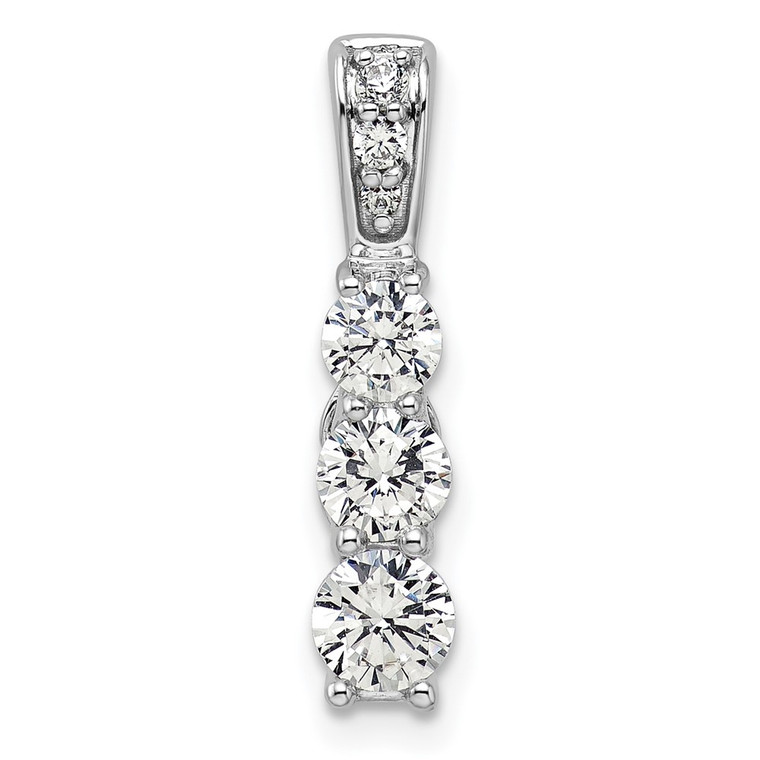 14k White Gold 1 carat Lab Grown Diamond VS/SI+ G+ Three Stone Chain Slide Pendant - PM-2C720E59-2634