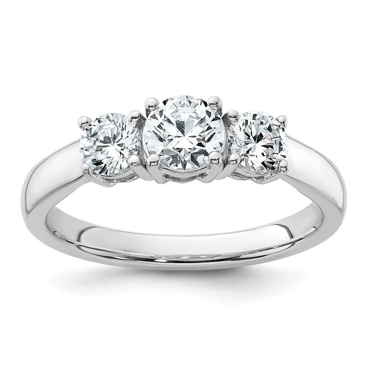 14k White Gold 1 carat Lab Grown Diamond VS+ F+ Three Stone Complete Engagement Ring