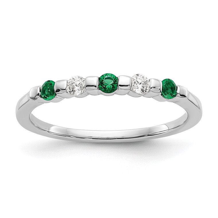 14k White Gold 1/10 carat Diamond and Emerald Complete Band - RM-696D866C-3960