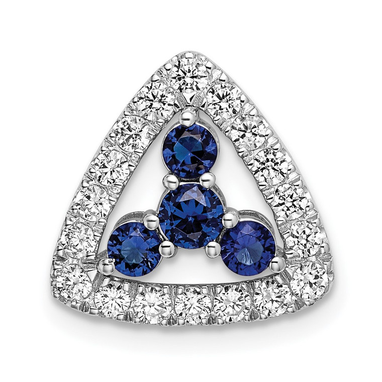 14k White Gold 1/2 carat Lab Grown Diamond VS/SI+ G+ and Lab Created Blue Sapphire Triangle Complete Chain Slide Pendant