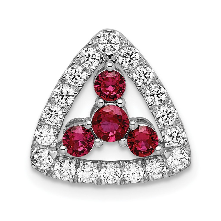 14k White Gold 1/2 carat Lab Grown Diamond VS/SI+ G+ and Lab Created Ruby Triangle Complete Chain Slide Pendant