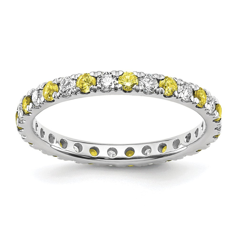 14k White Gold 1/2 carat Lab Grown Diamond VS/SI+ G+ and Lab Created Yellow Sapphire Size 7 Eternity Band