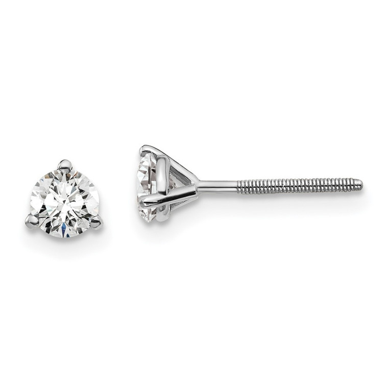 14k White Gold 1/2 ctw Lab Grown Diamond VS+ F+ Round 3 Prong Heavy Wt. Screwback Stud Earrings - EM-3C8139A6-9258